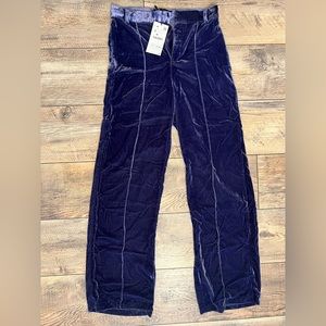 Zara dark blue crinkled velvet trousers. Size Small. Slit at ankle. NWT.